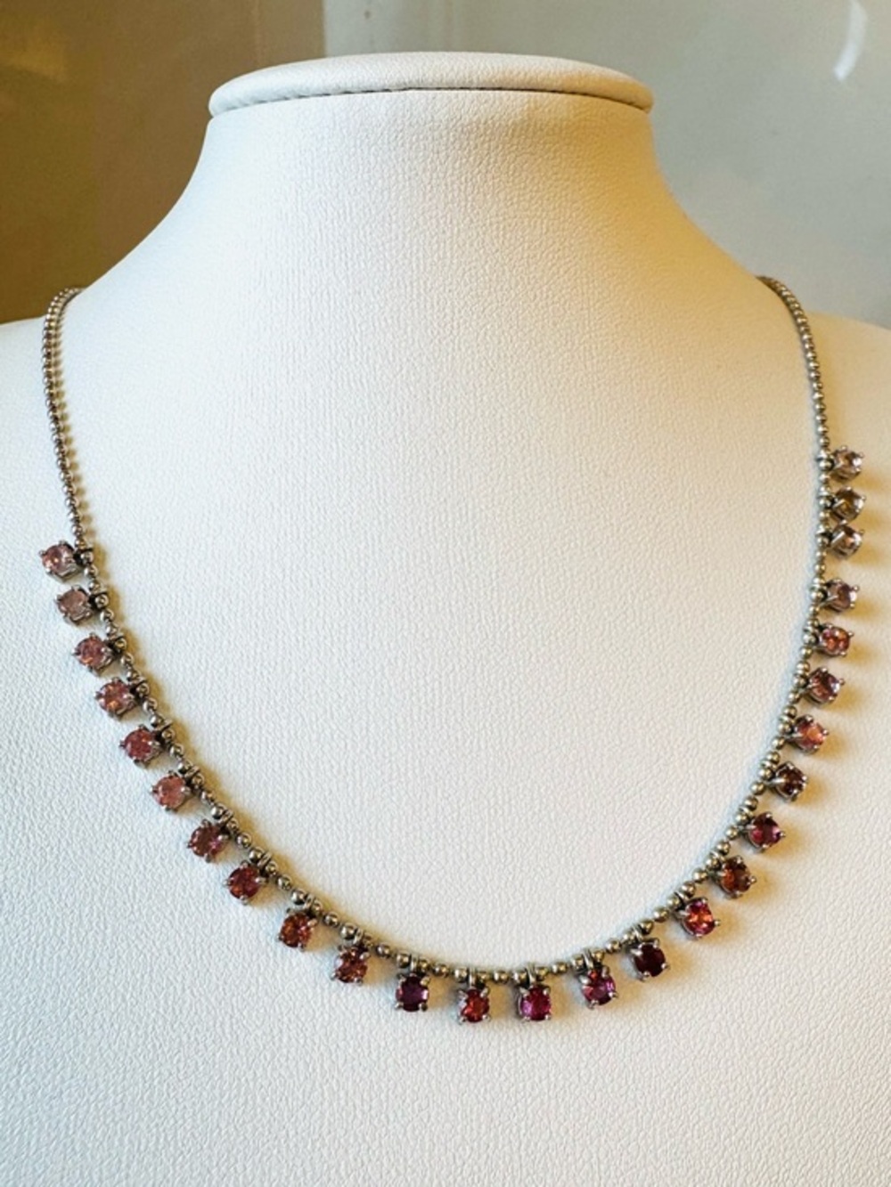 S925 Pink Tourmaline necklace ball chain sterling silver station round NWT